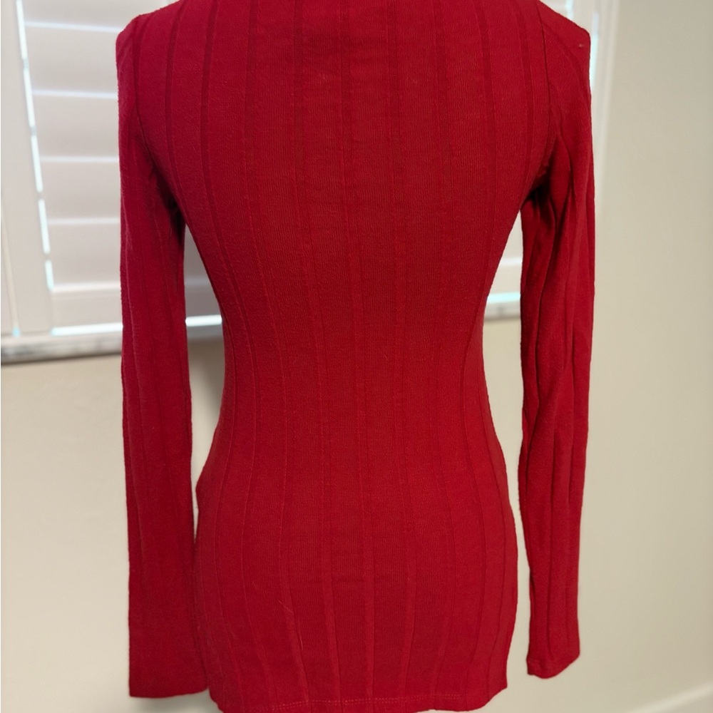 Red Ribbed Long Sleeve Sweater - Picture 4 of 4
